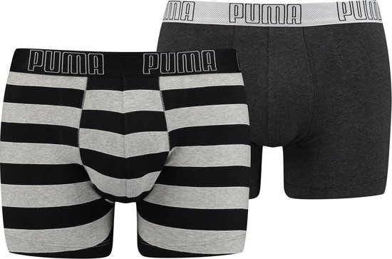 Puma - YD Bold Stripe Boxer 2P - Boxers 2-Pack - S - Grijs/Zwart