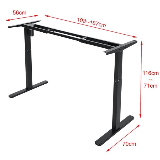 Elektrische tafelpoot verstelbaar staal zwart 108-150x56x71-116 | bol.com