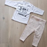Baby kleding set  meisje | maat 56 | broekje roze beertjes en wit shirtje lange mouw met tekst zwart ik ben dit jaar het mooiste cadeautje | bekendmaking zwangerschap eerste vaderd