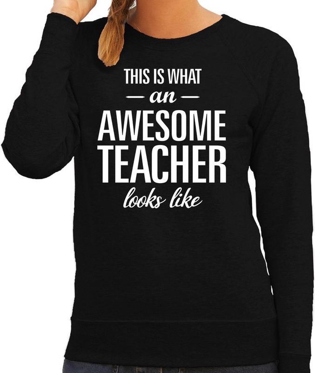Awesome teacher / lerares / juf cadeau sweater / trui zwart met witte  letters voor... | bol.com