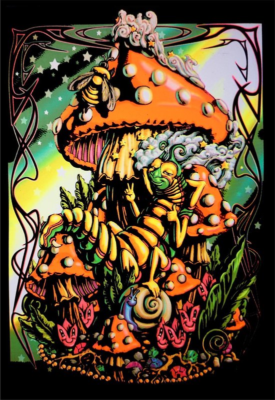 Mushroom Caterpiller - Blacklight Poster