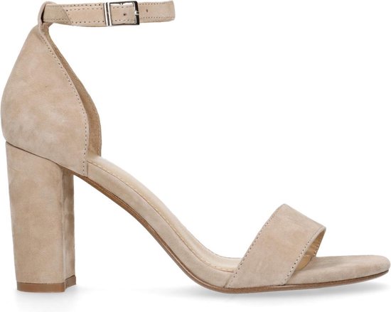 Manfield - Dames - Taupe suède sandalen met hak - Maat 42 | bol.com