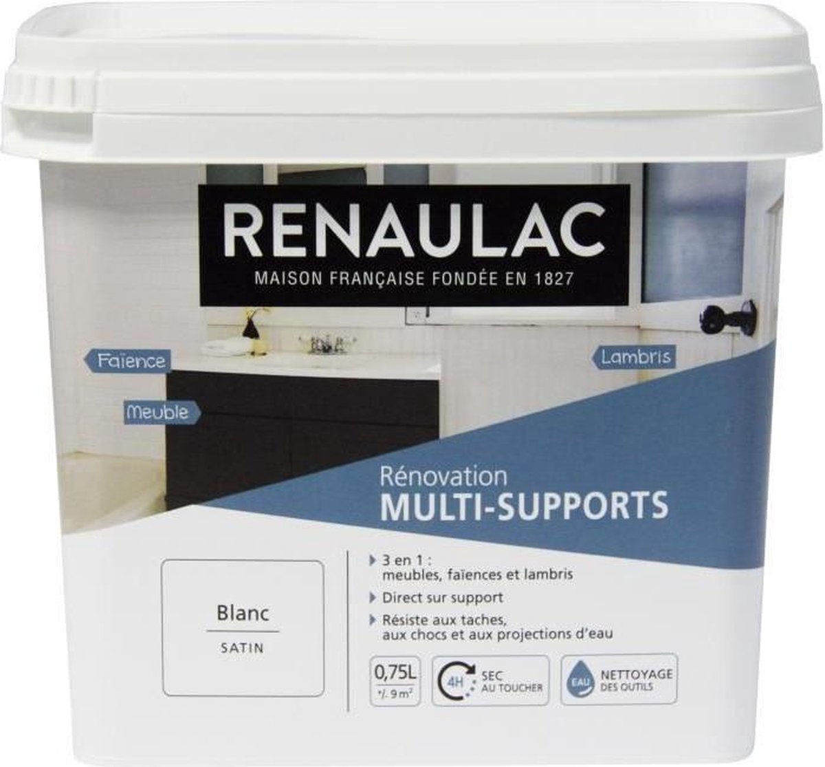 RENAULAC Schilderij Renovatie Multisupports 3 in 1 Wit - Satijn - 0,75L - 9m� / opslag