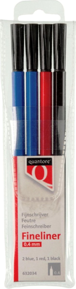 Fineliner Quantore rond 0.4mm assorti 4stuks