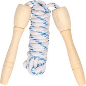 Springtouw wit/blauw 230 cm met houten handvatten speelgoed - Buitenspeelgoed - Sportief speelgoed voor kinderen en volwassenen