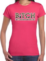Bitch lipstick fun tekst t-shirt voor dames roze panter print M