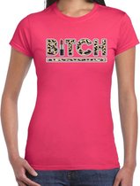 Bitch lipstick fun tekst t-shirt voor dames roze panter print 2XL