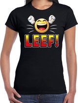 Funny emoticon t-shirt LEEF zwart voor dames XS