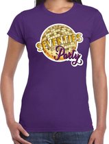 Disco seventies party feest t-shirt paars voor dames XS