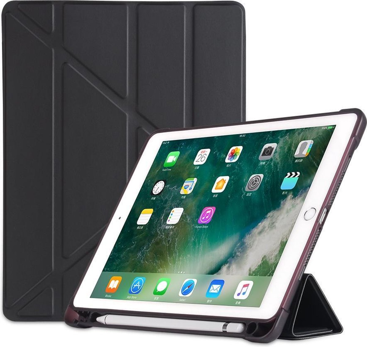 P.C.K. Hoesje/Smartcover zwart met een vakje voor je pen geschikt voor Apple iPad AIR 3 (2019)