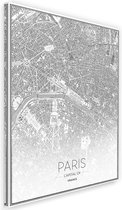 Schilderij Map van Parijs, Paris, 2 maten, zwart-wit/grijs, Premium print