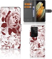 Bookcase Geschikt voor Samsung Galaxy S21 Ultra GSM Hoesje Watercolor Flowers