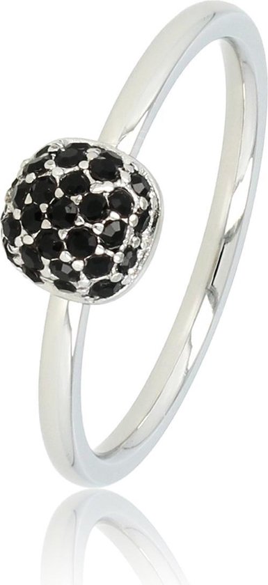 My Bendel - Mooie ring zilver met zwarte glasstenen - Fijne ring met zwarte glasstenen, gemaakt van mooi blijvend edelstaal - Met luxe cadeauverpakking
