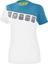 Erima Teamline 5-C T-Shirt Dames Wit-Oriental Blue-Colonial Blue Maat 40