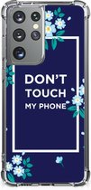 Shockproof Case Samsung Galaxy S21 Ultra Smartphonehoesje met transparante rand Flowers Blue Don't Touch My Phone