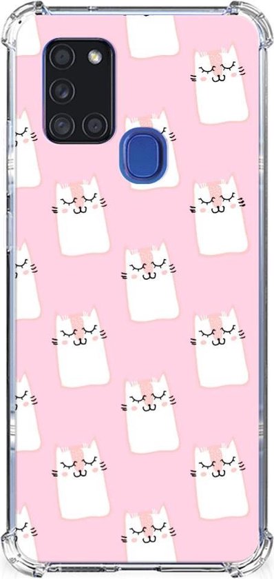 Telefoon Hoesje Samsung Galaxy A21s Back Cover Siliconen Hoesje met transparante rand Sleeping Cats