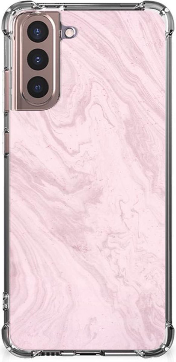 Samsung Galaxy S21 Plus Anti-Shock Hoesje Marble Pink - Origineel Cadeau Vriendin