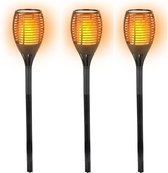 Set van 6x stuks Halloween horror decoratie solar LED tuinfakkel zwart 77 cm - Tuinverlichting/thema feestversiering