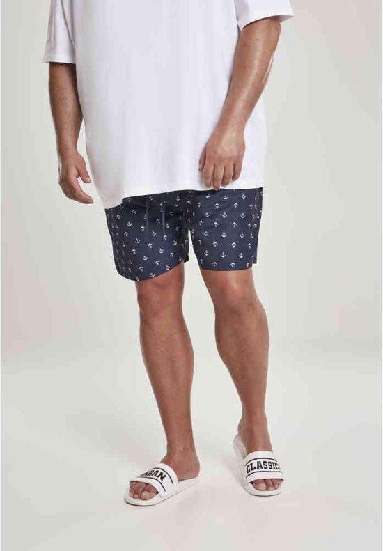 Urban Classics Badehose Pattern Swim Shorts Anchor/Navy-XXL