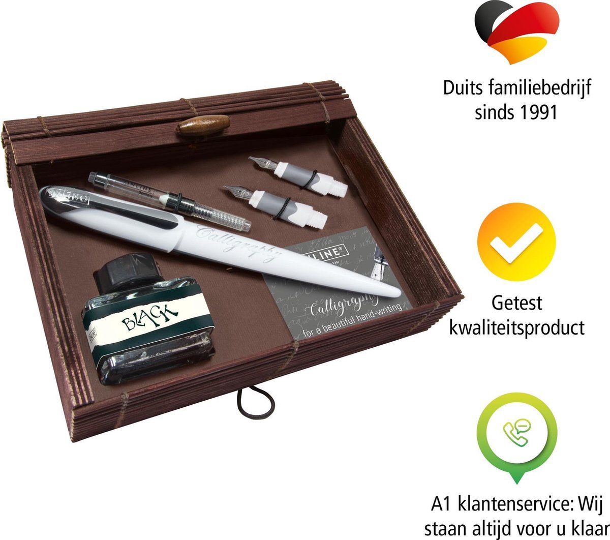 Set Calligrafia Air Best Writer, Penna Stilografica Bianca Con 3 Pennini, Converter E Inchiostro, In Elegante Custodia Bambù