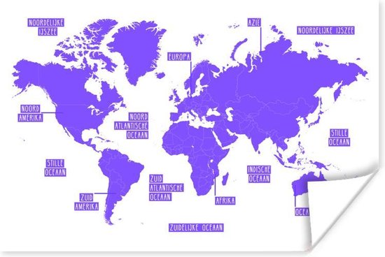 Egale eenvoudige paarse wereldkaart Poster | Wereldkaart Poster 180x120 cm