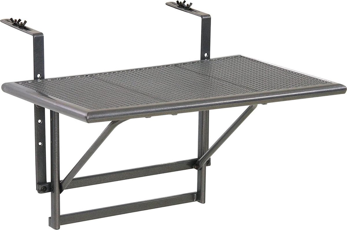 HN® Balkontafel 60 x 65 x 40 cm - klaptafel balkon - tafel reling - hangtafel antraciet-grijs weerbestendig - van stretchmetaal met kunststofmantel