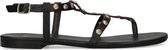 Manfield - Dames - Zwarte leren sandalen met goudkleurige studs - Maat 36