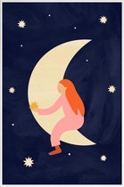 JUNIQE - Poster met kunststof lijst Lullaby Moon -13x18 /Ivoor & Zwart
