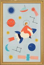 JUNIQE - Poster met houten lijst Friends in Space -20x30 /Kleurrijk