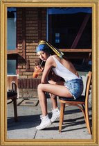 JUNIQE - Poster met houten lijst Girl with Pearl Earring Chillout Mode