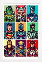 JUNIQE - Poster met houten lijst Superhelden Pop Art -13x18 /Kleurrijk