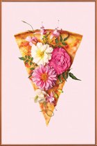 JUNIQE - Poster met kunststof lijst Floral Pizza -60x90 /Bruin & Roze