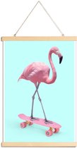 JUNIQE - Posterhanger Skate Flamingo -60x90 /Blauw & Roze