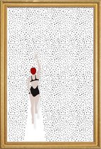 JUNIQE - Poster met houten lijst Punktschwimmer -30x45 /Blauw & Rood