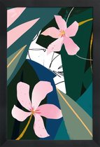 JUNIQE - Poster met houten lijst Oleander illustratie -13x18 /Groen &
