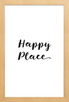 JUNIQE - Poster met houten lijst Happy -13x18 /Wit & Zwart