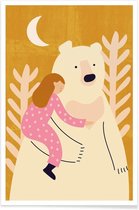 JUNIQE - Poster Bear Hug -20x30 /Geel