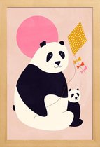 JUNIQE - Poster in houten lijst Panda Bears -60x90 /Roze & Zwart