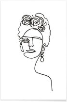 JUNIQE - Poster Frida Kahlo - lijntekening -20x30 /Wit & Zwart