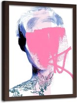 Foto in frame , Met roze bedekt vrouwen gezicht ,70x100cm , multikleur , wanddecoratie