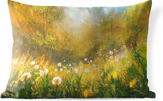 Buitenkussens - Tuin - Schilderij van zomerse heide - 50x30 cm