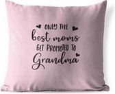 Buitenkussens - Tuin - Moederdag quote ''only the best moms get promoted to grandma'' tegen roze achtergrond - 60x60 cm