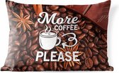 Buitenkussens - Tuin - Koffie quote 'More coffee please' tegen een achtergrond van koffiebonen - 50x30 cm