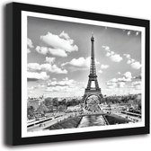 Foto in frame , Vooraanzicht Eiffeltoren ​, 70x100cm , Zwart wit  , Premium print