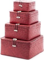 Kast Organizers - Lade Organizer - Opbergbox - Rieten Opbergmand - Multifunctioneel - Vierkant - Rood - 4 stuks