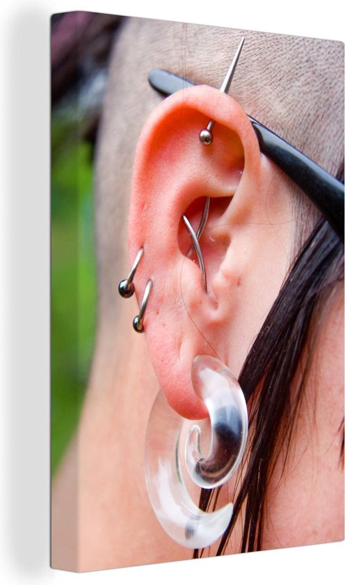 Homme avec piercings et bijoux à l'oreille 90x140 cm - Tirage photo sur  toile... | bol.com