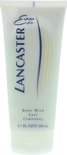 Witte tube met Lancaster logo, blauwe en gele lijnen, Body Milk Lait Corporel, 200ml.