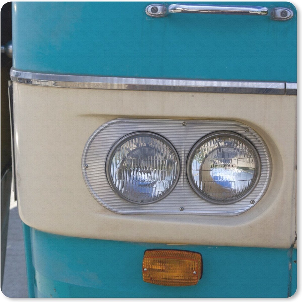 Muismat VW Busje - Koplampen van blauwe VW bus muismat rubber - 20x20 cm - Muismat met foto