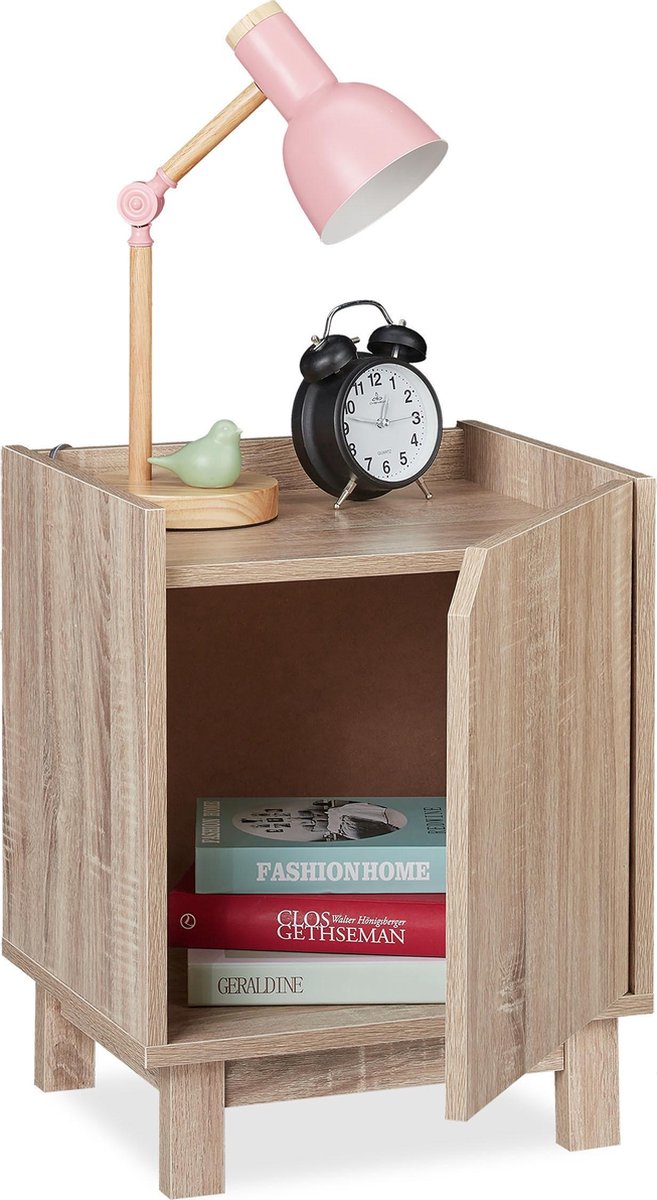Relaxdays Nachtkastje met deur bijzettafel hout nachttafeltje met rand naturel