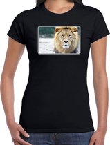 Dieren shirt met leeuwen foto - zwart - voor dames - Afrikaanse dieren/ leeuw cadeau t-shirt - kleding M